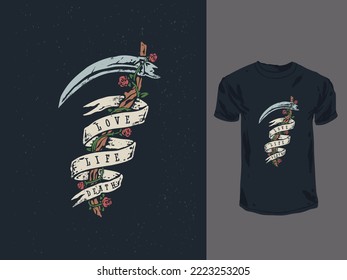 The Scythe vintage tattoo style t-shirt design