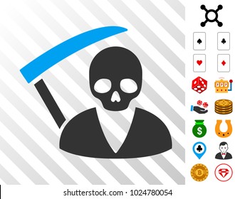 Scytheman icon with bonus casino pictures. Vector illustration style is flat iconic symbols. Designed for gambling ui.