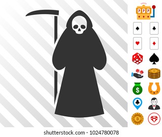 Scytheman icon with bonus gambling pictures. Vector illustration style is flat iconic symbols. Designed for casino websites.