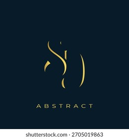 SD Abstraktes goldenes Logo-Design. Abstrakte goldene Symbolzusammensetzung auf dunkelblauem Hintergrund