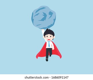 SD Business Man Holding a giant rock with one hand. Prepare a good business plan. Everything is easy.