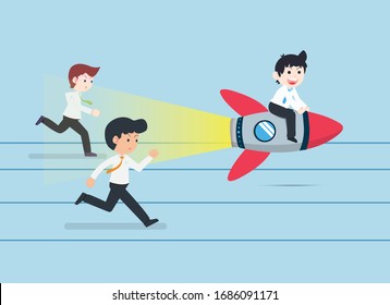 SD Business Man Sit on a rocket and go faster than everyone. Prepare a good business plan We will have a competitive advantage.