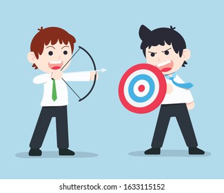 SD Business Man stand and holding a shield in the form of a target And colleagues held a bow aim to target