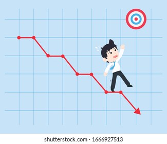 SD Business Man Trying to grab the goal On the falling graph. If You do not Prepare Yourself Before doing Business. You may Fail.