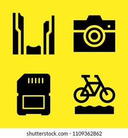 sd card, bike, canyon and photo camera vector icon set. Sample icons set for web and graphic design