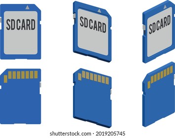 Tarjeta SD con estuche azul en ambos lados y en tres proyecciones