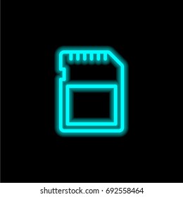 Sd card blue glowing neon ui ux icon. Glowing sign logo vector