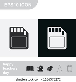 SD card flat black and white vector icon.