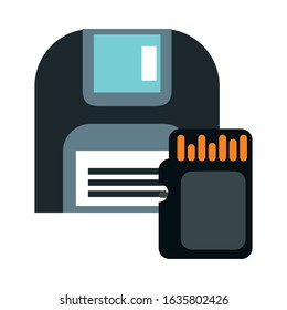 sd card and floppy storage data icons vector illustration design