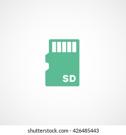 SD Card Green Flat Icon On White Background