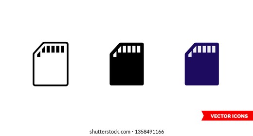 SD card icon of 3 types: color, black and white, outline. Isolated vector sign symbol.