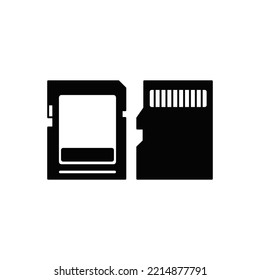 Icono de tarjeta SD en glifo plano negro, estilo relleno aislado en fondo blanco
