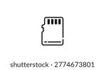 SD card icon: digital memory storage for cameras and mobile devices, minimalist black line art vector illustration.
