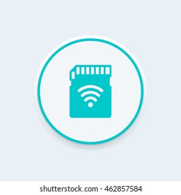 SD card icon, digital memory card with wi-fi, vector illustration