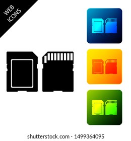 SD card icon isolated. Memory card. Adapter icon. Set icons colorful square buttons. Vector Illustration
