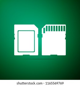 SD card icon isolated on green background. Memory card. Adapter icon. Flat design. Vector Illustration