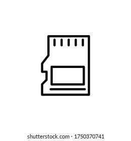Icono de tarjeta SD. Icono de tarjeta de memoria en icono de estilo de línea negra, estilo aislado en fondo blanco