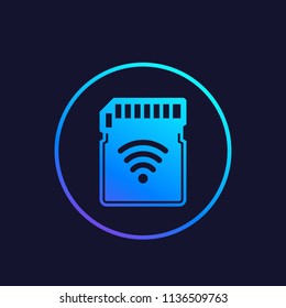 SD card icon, memory card with wi-fi vector graphic