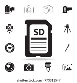 SD card icon with shadow. Set of Photo elements icon. Photo camera quality graphic design collection icons for websites, web design, mobile app on white background