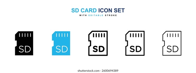 Sd card icons graphics set in black and blue colors