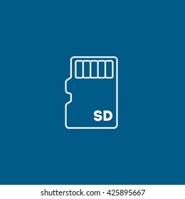 SD Card Line Icon On Blue Background
