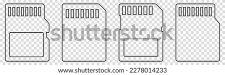 SD card line icons set. Vector illustration isolated on transparent background