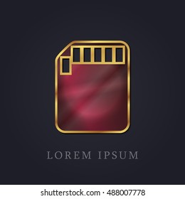 SD Card Red Ruby with Golden Frame Precious Jewellery Icon / Logo Design