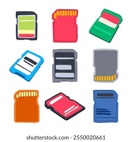 sd card set cartoon. transfer files, videos music, data format sd card sign. isolated symbol vector illustration