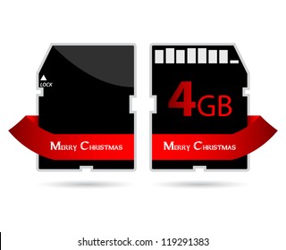 SD card with special red ribbon and Merry Christmas text