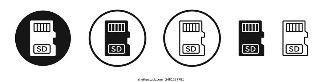 Icono de Vector de tarjeta SD en color blanco y negro.