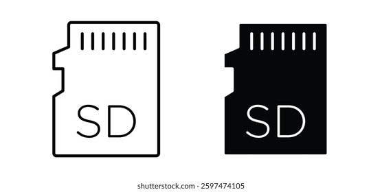 Sd card vector icon set black filled and outlined style.
