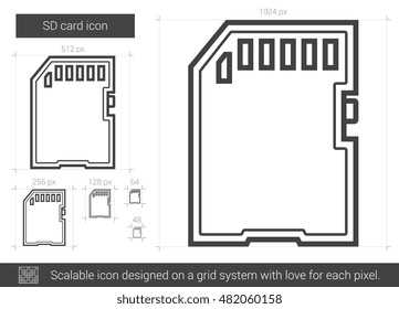 SD card vector line icon isolated on white background. SD card line icon for infographic, website or app. Scalable icon designed on a grid system.