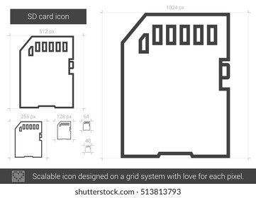 SD card vector line icon isolated on white background. SD card line icon for infographic, website or app. Scalable icon designed on a grid system.
