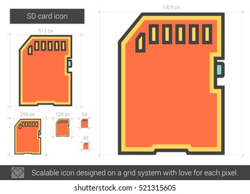 SD card vector line icon isolated on white background. SD card line icon for infographic, website or app. Scalable icon designed on a grid system.
