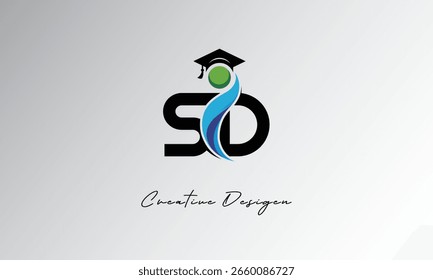 Logotipo Carta Criativa SD com Cap de Graduação e Humano Abstrato - Educação Moderna e Design de Símbolo de Aprendizagem