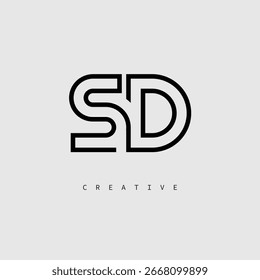 SD Creative Letter Logo - Minimal Line Monogram in Schwarz Umriss für modernes Branding Identity Design.