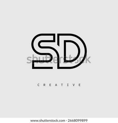 SD Creative Letter Logo – Minimal Line Monogram in Black Outline for Modern Branding Identity Design.