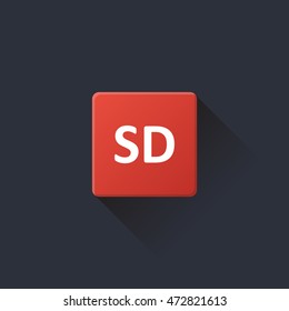 SD icon, button on red background