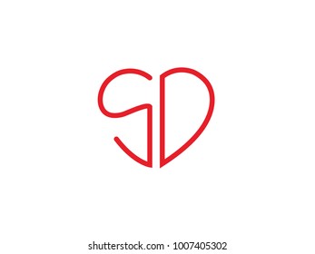 SD initial heart shape red colored logo