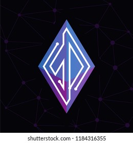 SD Initial letter block chain logo icon vector template. Looping mono line circuit letter on rhombus cube logo