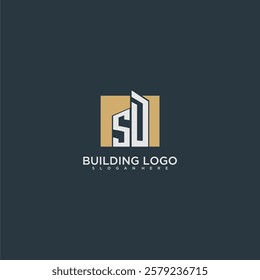 SD initial letter building logo for real estate with square design