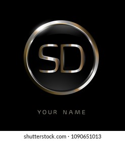 SD initial letters with circle elegant logo golden silver black background