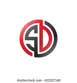 SD initial letters looping linked circle logo red black