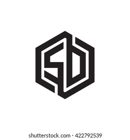 SD initial letters looping linked hexagon monogram logo