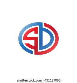 SD initial letters looping linked ellipse logo red blue