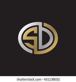 SD initial letters looping linked ellipse elegant logo golden silver black background