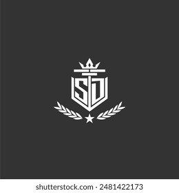 SD initial monogram brand logo design for crown vector image