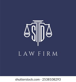 SD initial monogram for lawfirm logo with scales vector image