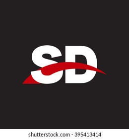 SD initial overlapping swoosh letter logo white red black background