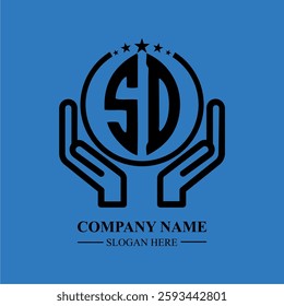 SD initials held within hands, symbolizing trust and protection. The circle represents unity, while stars highlight excellence and ambition.